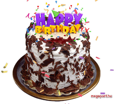 Happy Birthday cake with chocolate shavings.gif