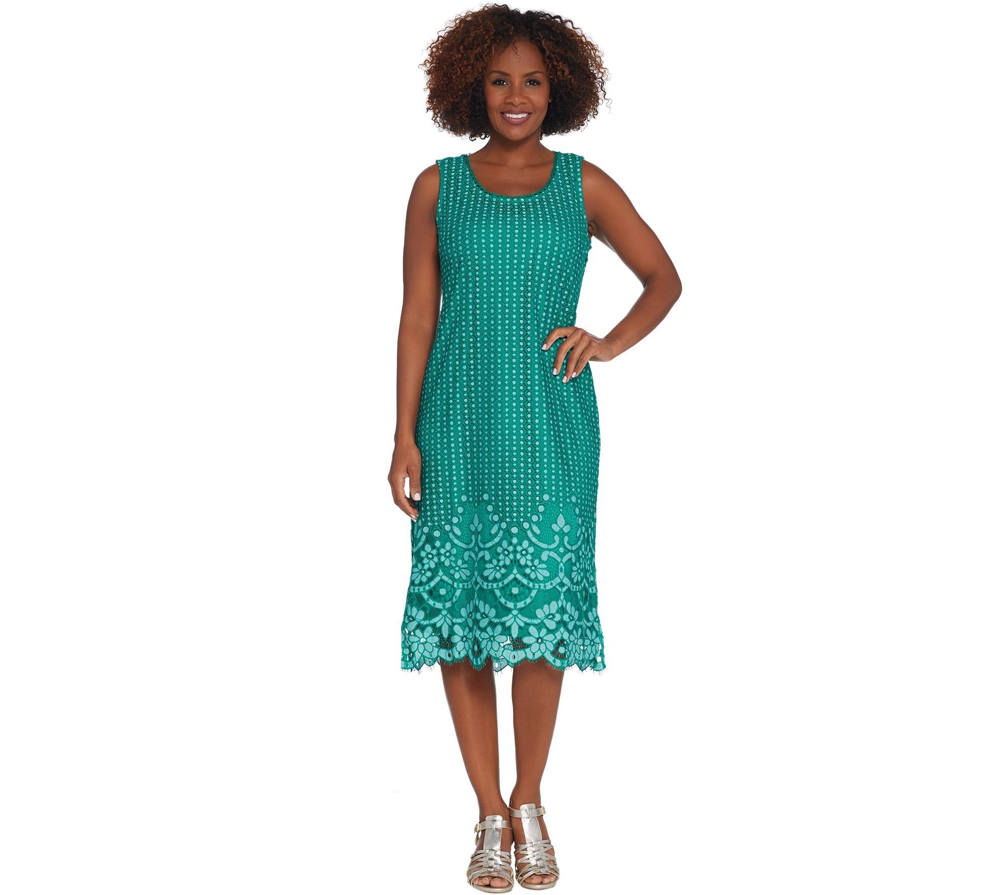 Isaac Mizrahi Live! Regular Engineered Bi-color Lace Midi Dress — QVC.com.html