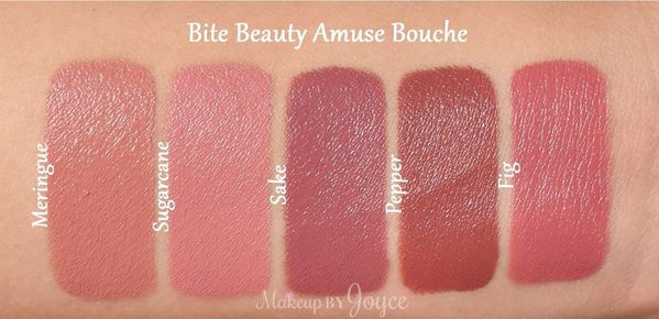 Bite Beauty Meringue Fig Sake Pepper Sugarcane Lipstick Swatches.JPG