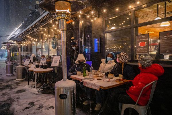 Eating outside in a snowstorm in NYC