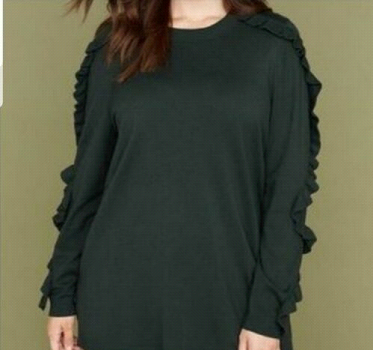 LAne Bryant Green ruffle arm sweater.png