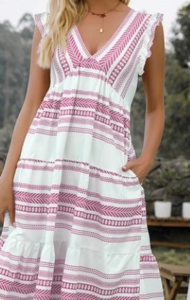 Zulily Sucrefas Pink Stripe V-Neck Pocket A-Line Dress .jpg