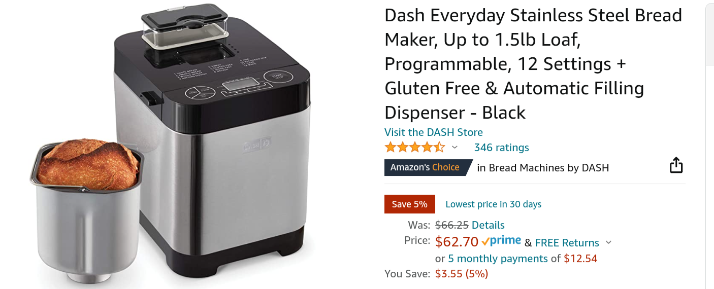 DASH 1.5-lb Everyday Bread Maker 