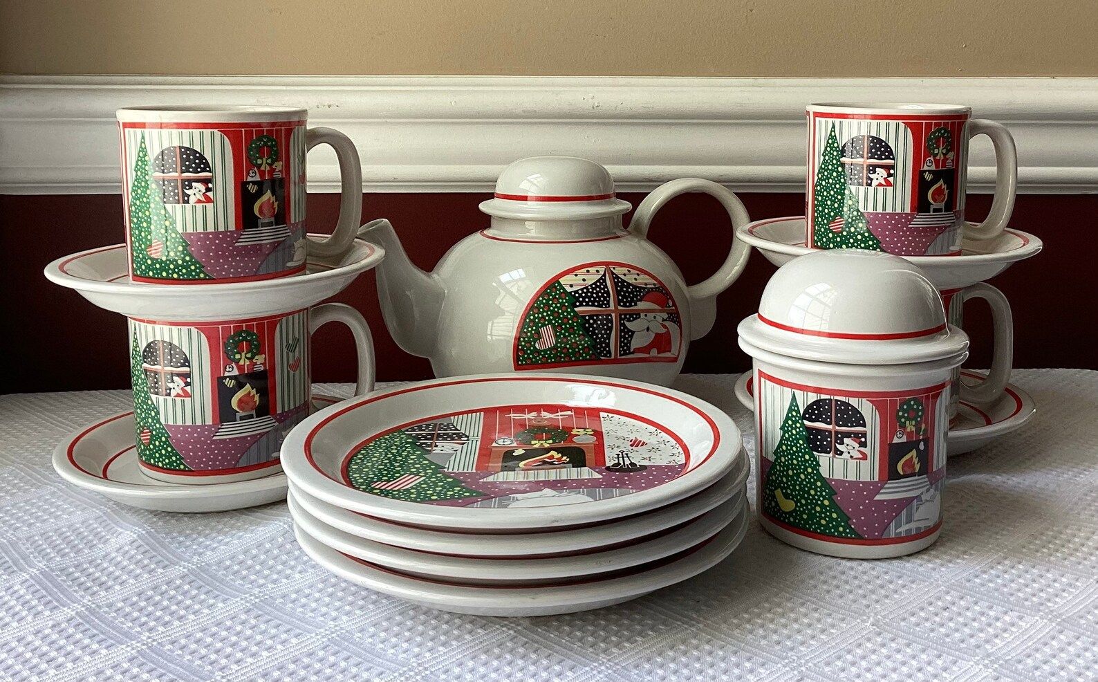 Royal Norfolk Holly Time tafelservies, 18 borden, porselein, versierd, Kerstmis