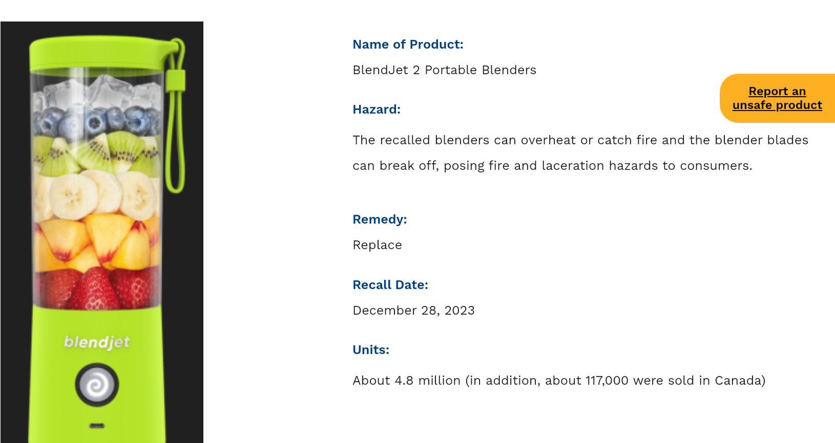 BlendJet Recalls 4.8 Million BlendJet 2 Portable Blenders Due to