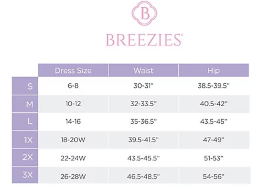 Breezies Size Chart