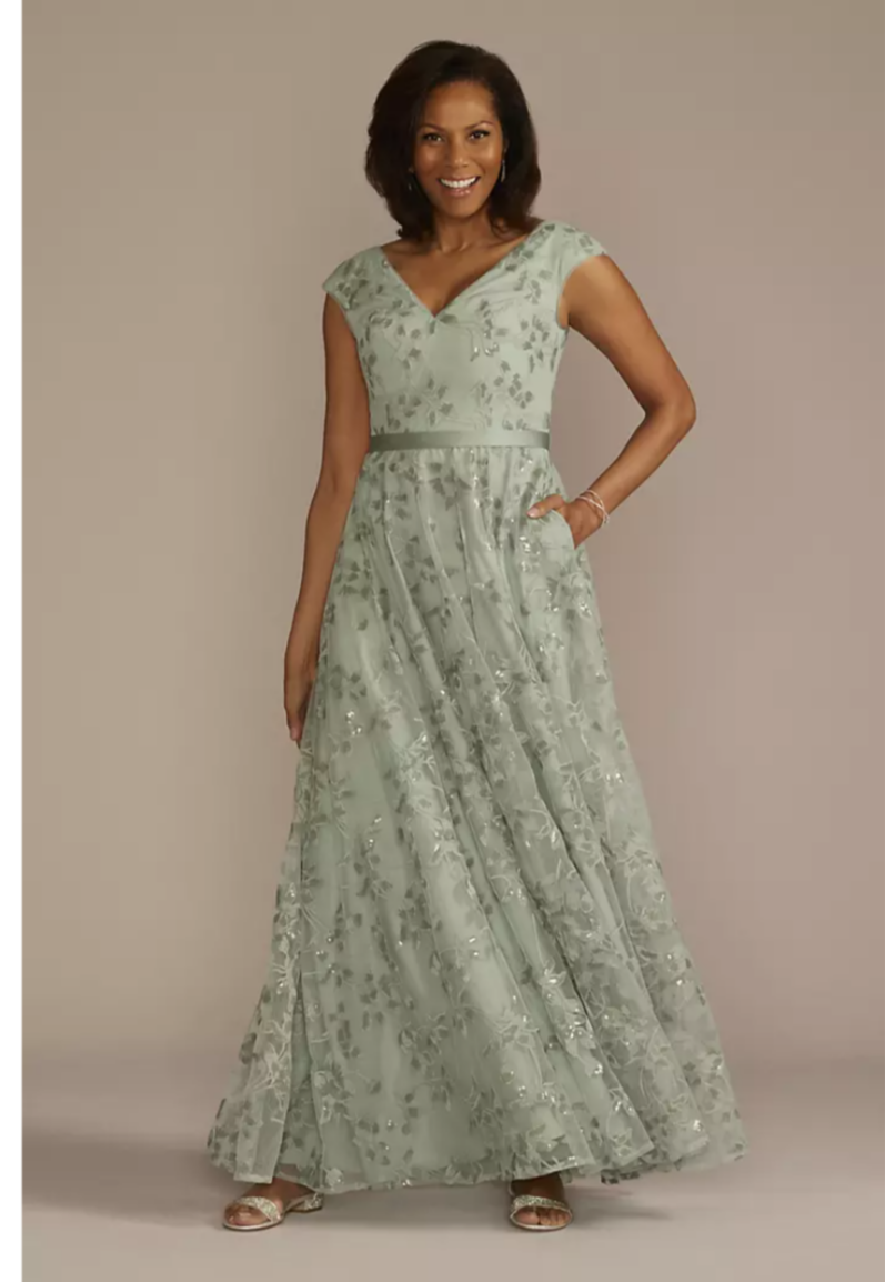Cindy Collection 1563 Off Shoulder Lace Long Sleeve Mother of the Groom Dress main image 1