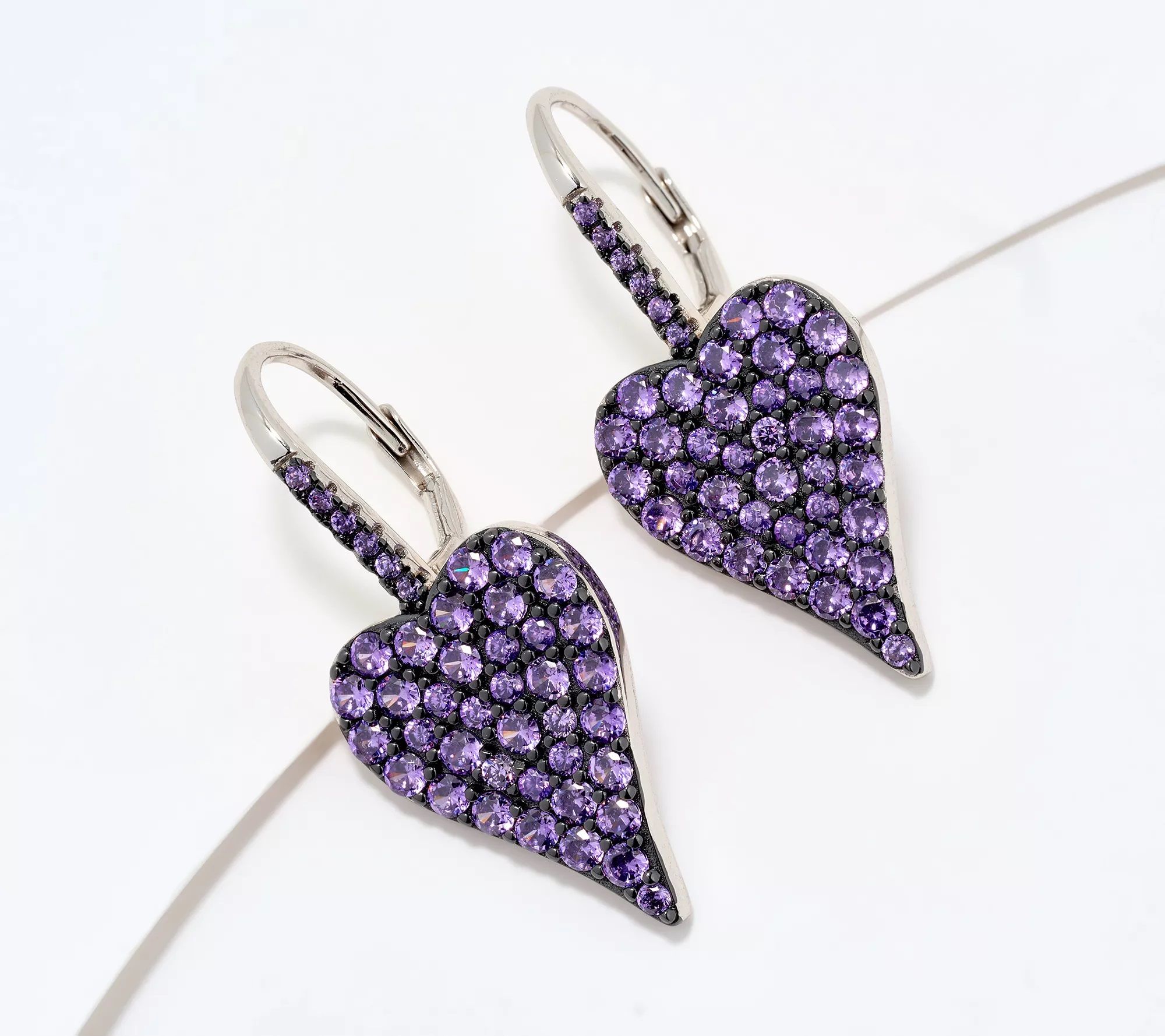 J-454536 Diamonique x Jennifer Miller Sterling Purple Signature Heart Lever Back Earrings.jpg