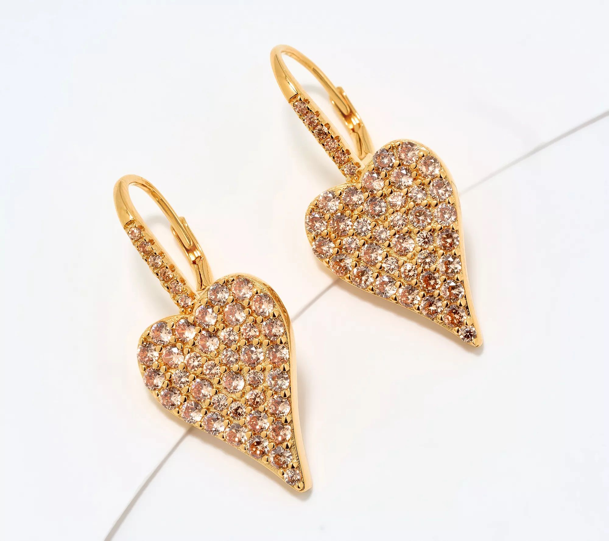 J-454536 Diamonique x Jennifer Miller Sterling Champagne Signature Heart Lever Back Earrings.jpg