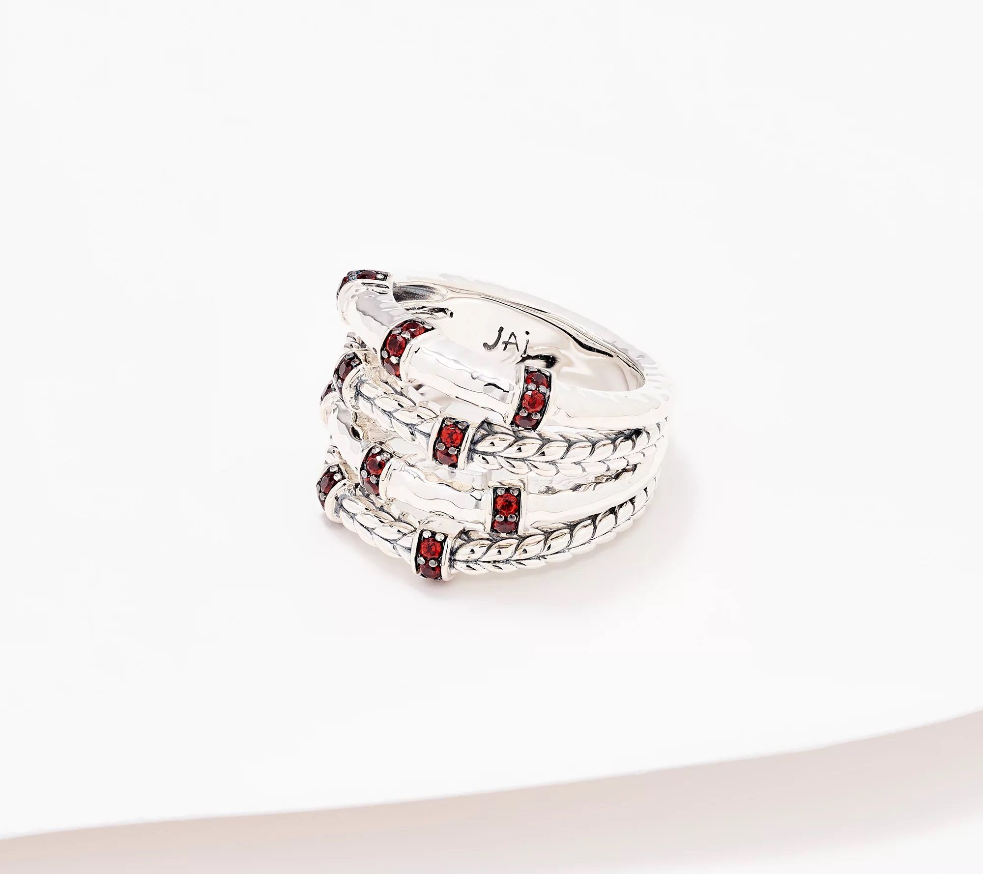 J-455228 JAI Sterling Garnet Hammered & Basketweave Ring.jpg