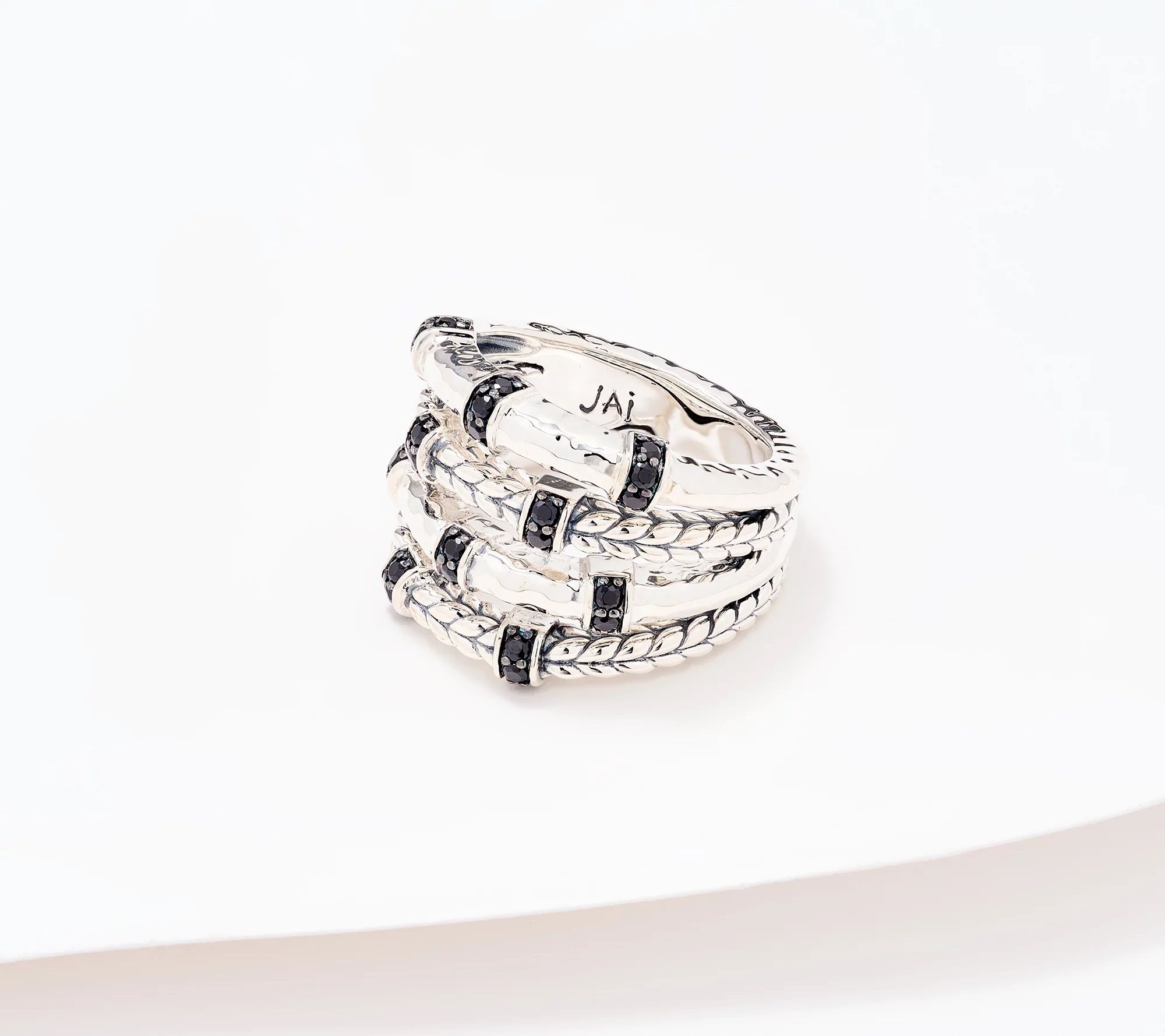 J-455228 JAI Sterling Black Spinel Hammered & Basketweave Ring.jpg