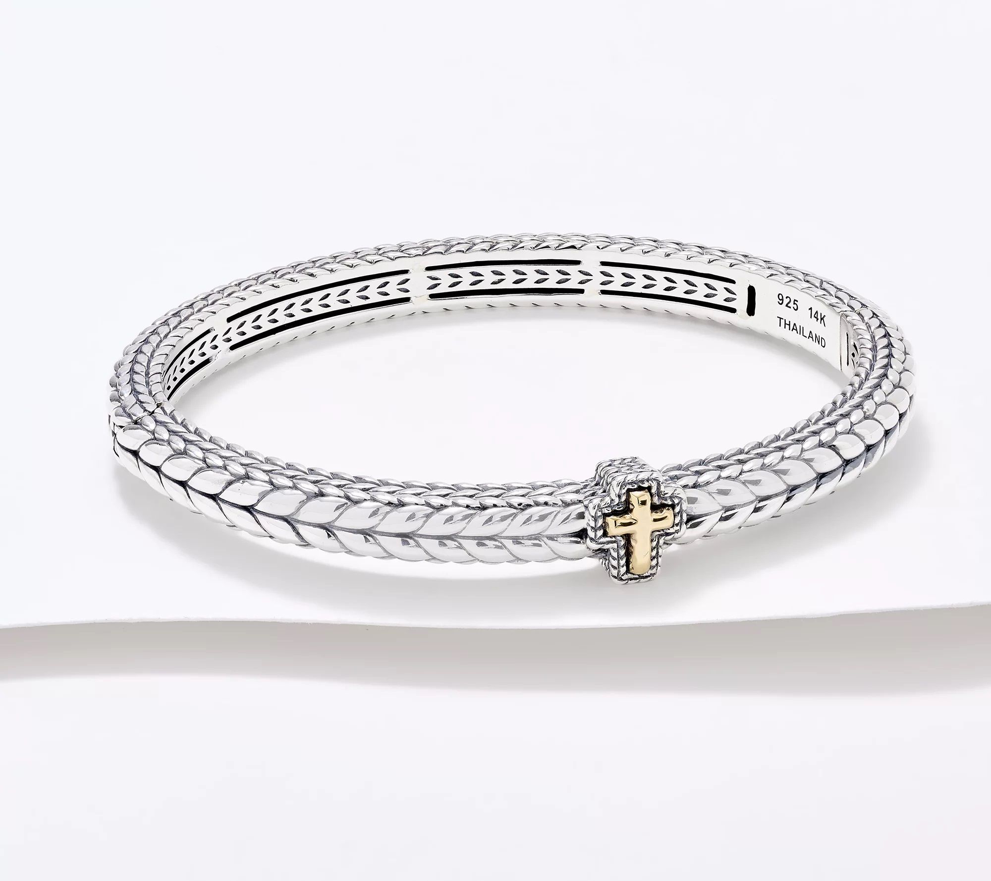 J-455234 JAI Sterling Two-tone Basketweave Cross Station Hinged Bangle.jpg