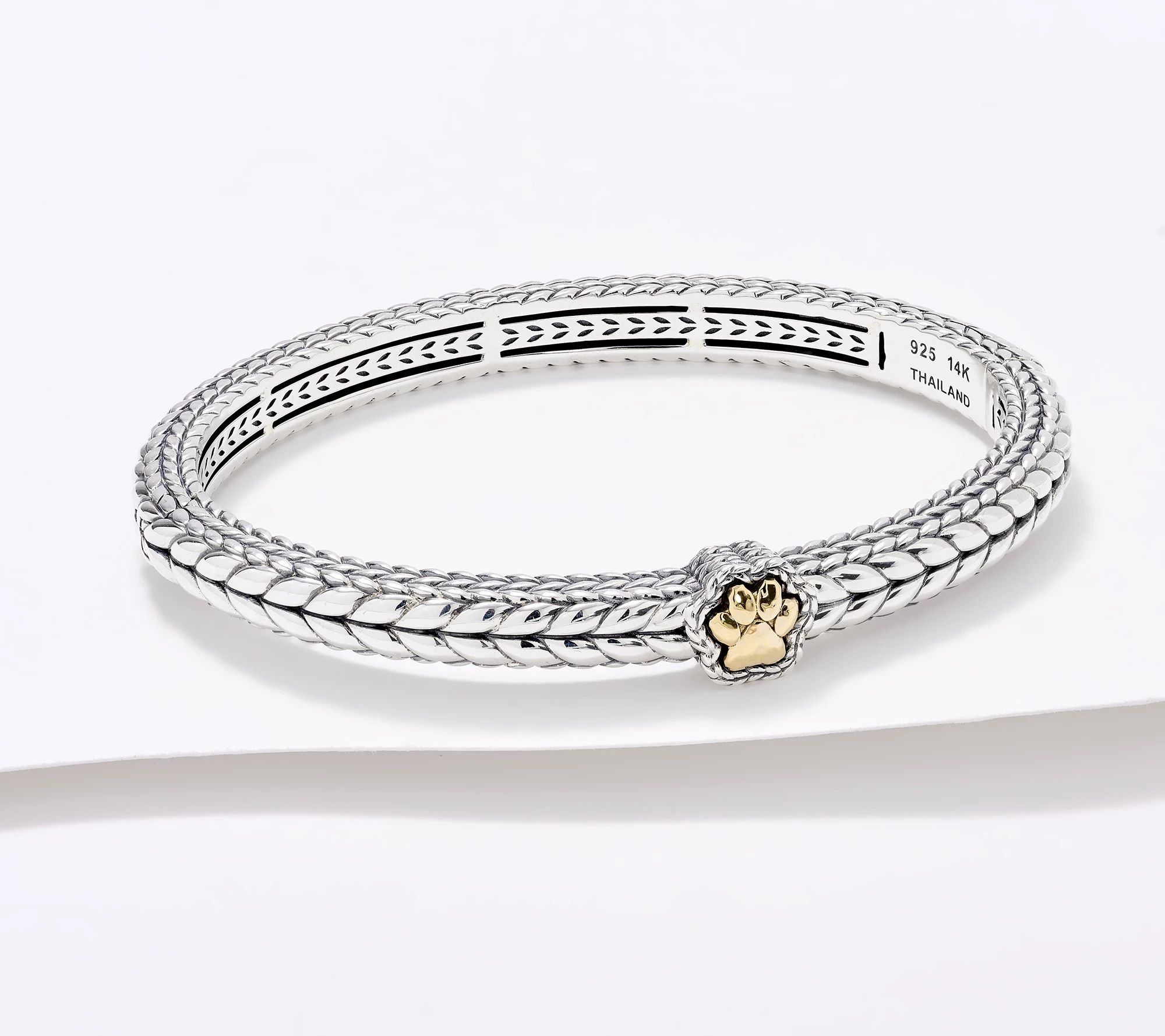 J-455234 JAI Sterling Two-tone Basketweave Paw Station Hinged Bangle.jpg