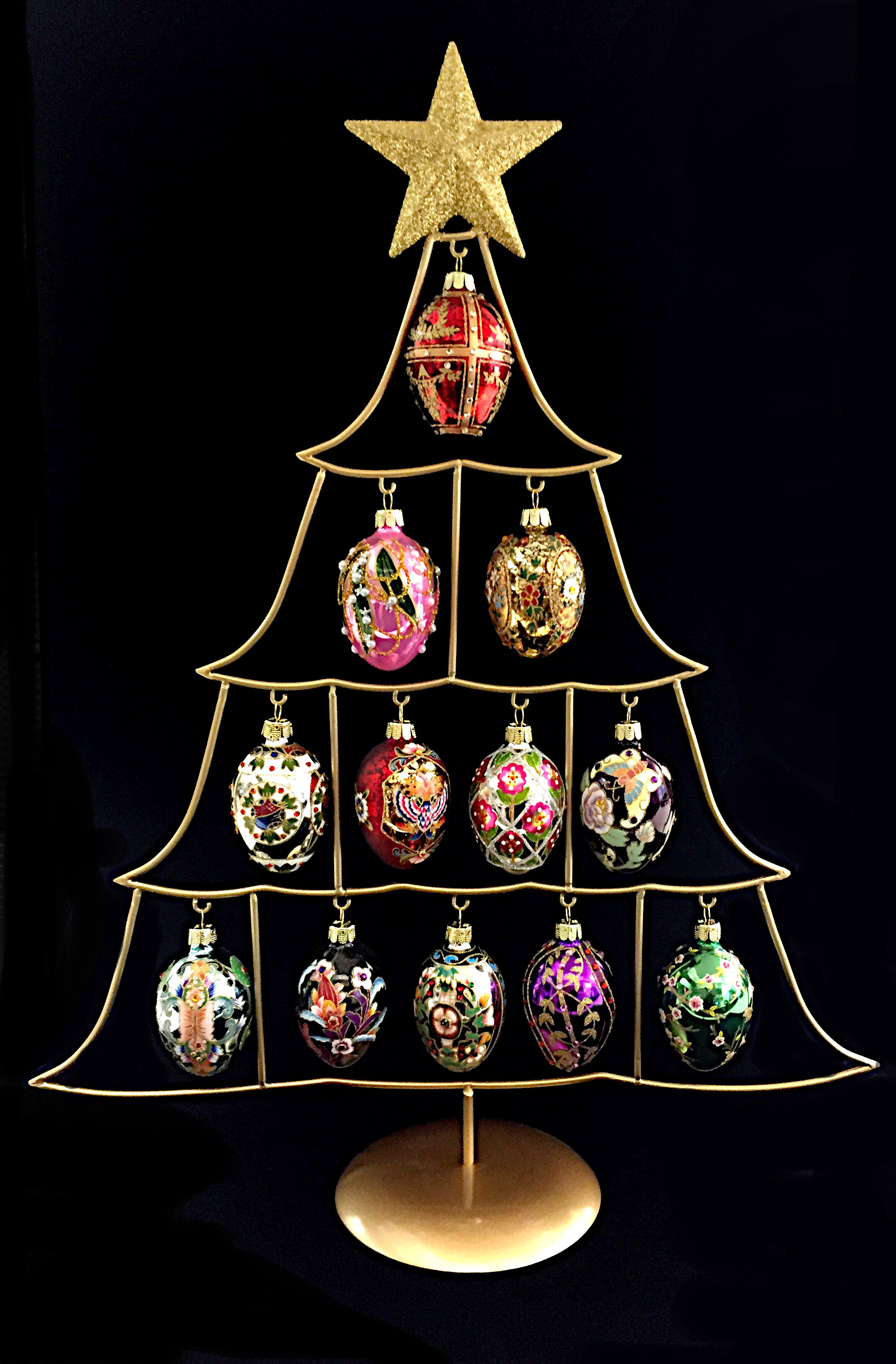 2016 Set of 12 Russian Inspired Mini Egg Ornaments - On Tree.jpg